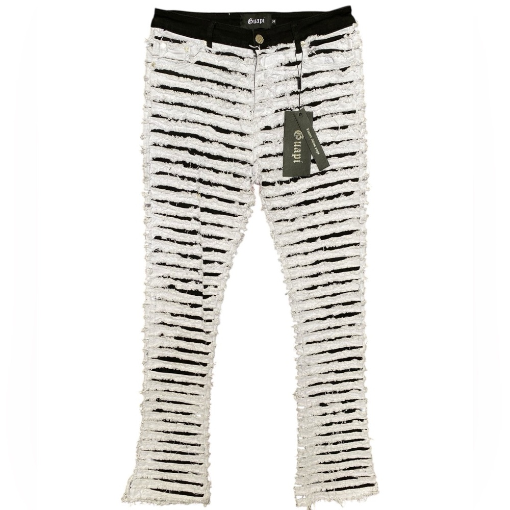Guapi NWT Pants Mens 34 Black White Distressed Flare Limited Edition